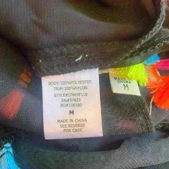 MIKEN Swim Coverup Black Tassles sz M - Picture 5 of 5